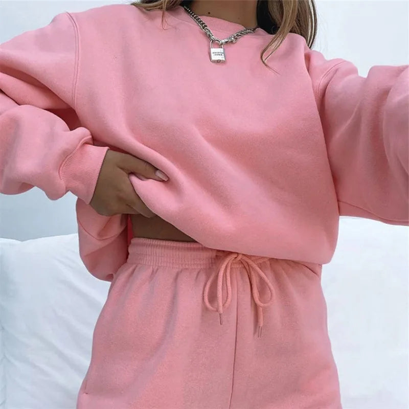 Fashion Women’s Tracksuit – Round Neck Hoodie with Lace-Up Pants