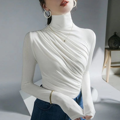 Elegant & Chic – 2023 Pleated High Neck Blouse for Women