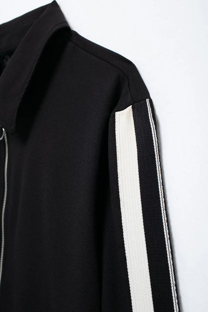 TRAFZA Vintage Women’s Outfit – Short Black Jacket & Black White Patchwork Pants