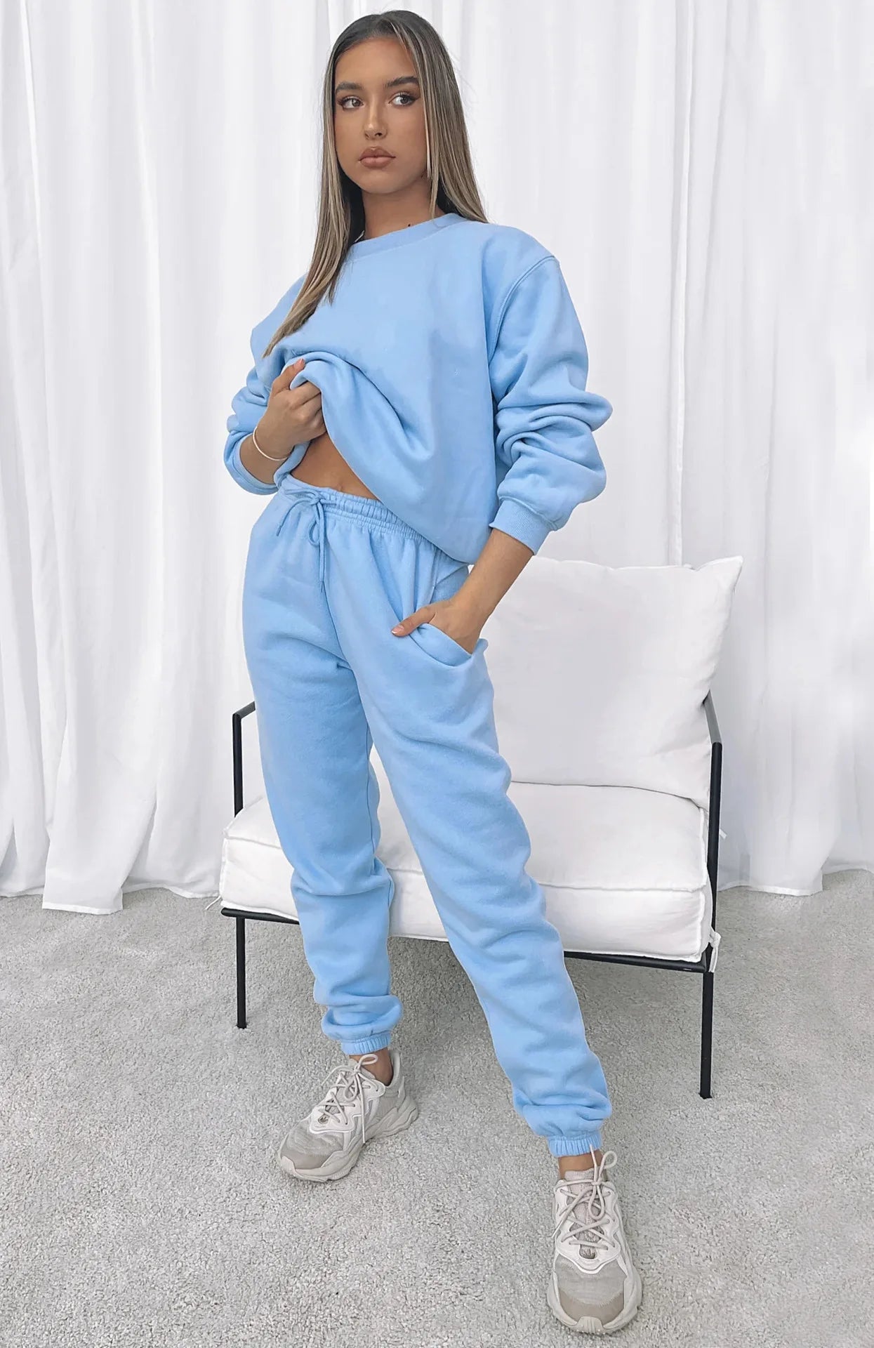 Fashion Women’s Tracksuit – Round Neck Hoodie with Lace-Up Pants