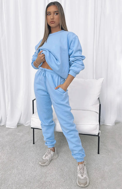 Fashion Women’s Tracksuit – Round Neck Hoodie with Lace-Up Pants
