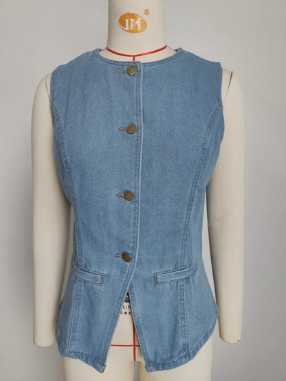 Trendy Two-Piece Set – Sleeveless Darted Vest with Wide-Leg Trousers