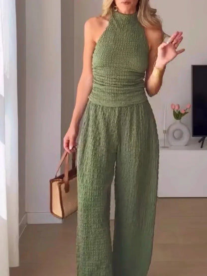 Casual Chic Two-Piece – Halter Top & Straight Pants for Women