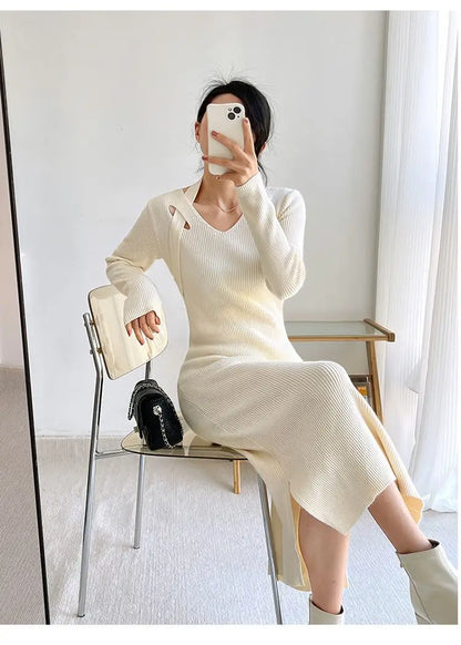 Street Style Winter Dress – Women’s Slim Halter Knit Long Skirt