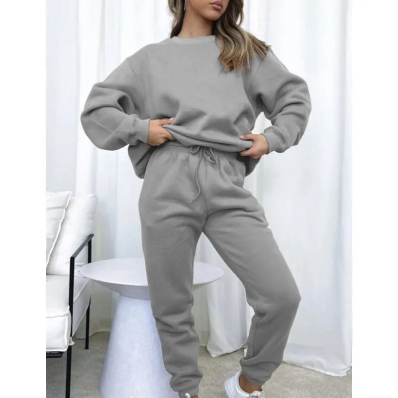 Fashion Women’s Tracksuit – Round Neck Hoodie with Lace-Up Pants