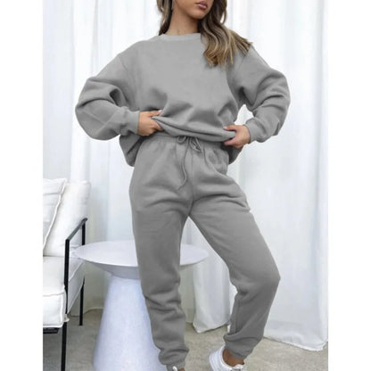 Fashion Women’s Tracksuit – Round Neck Hoodie with Lace-Up Pants