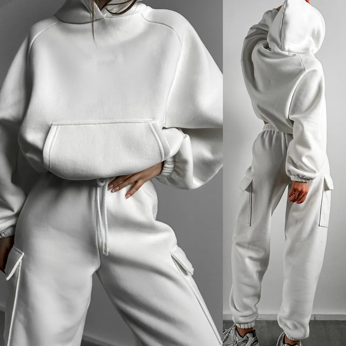 Autumn Winter Casual Outfit – Hoodie with Hood & Tied Waist Pants