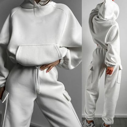Autumn Winter Casual Outfit – Hoodie with Hood & Tied Waist Pants