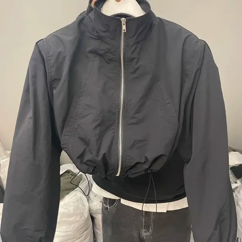 Street Style Cropped Jacket – Fashionable Oversized Women’s Wear
