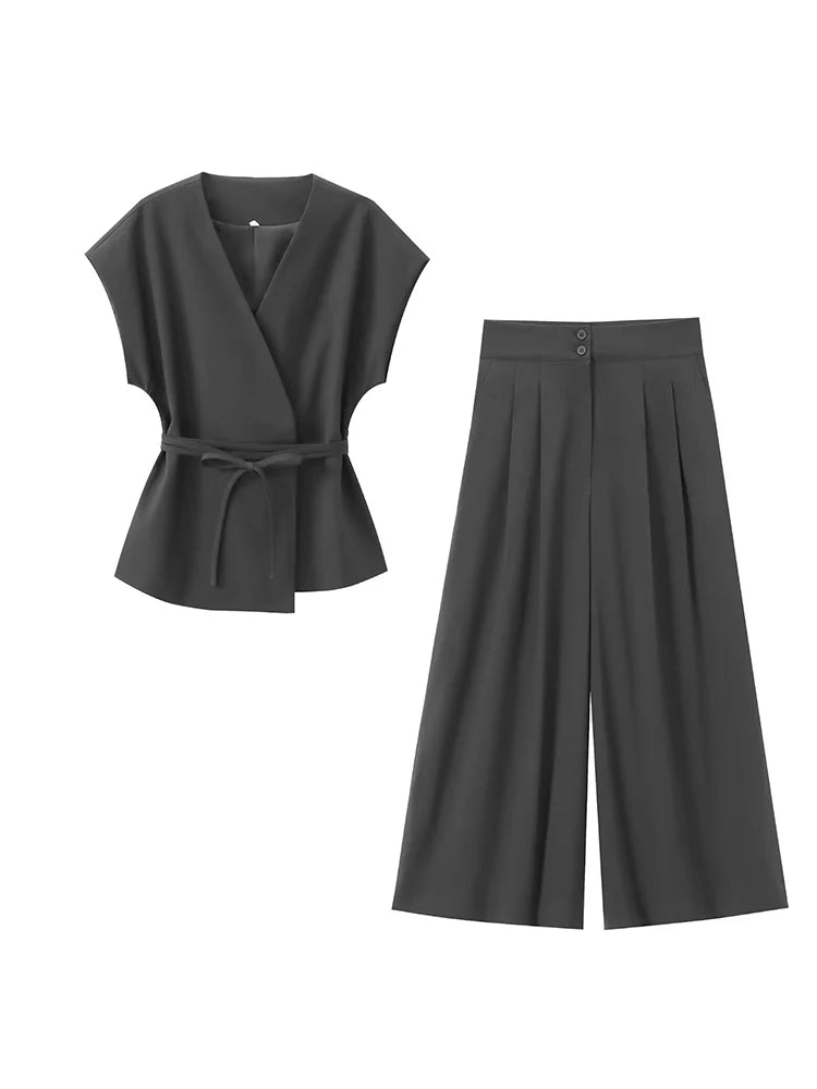2025 Spring Summer 2-Piece Commuter Suit – Women’s Sleeveless Top & Pants