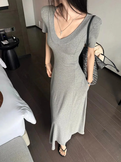 Street Style Women’s Dress – Slimming V-Neck High Waist A-Line Dress