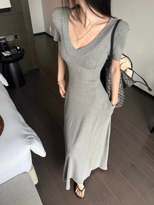 Street Style Women’s Dress – Slimming V-Neck High Waist A-Line Dress
