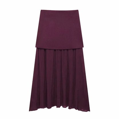 Wine Red Knitted Vest & High Waist Long Skirt – TRAFZA 2025 Women’s Set