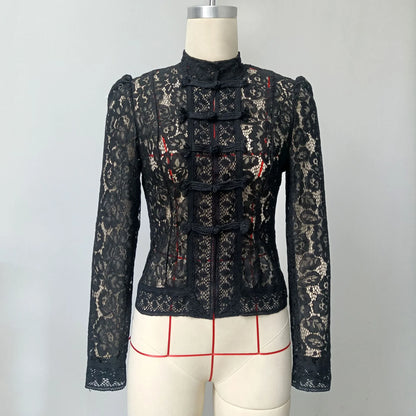 Fashion Commute Top – Hollow Out Lace See-Through Shirt