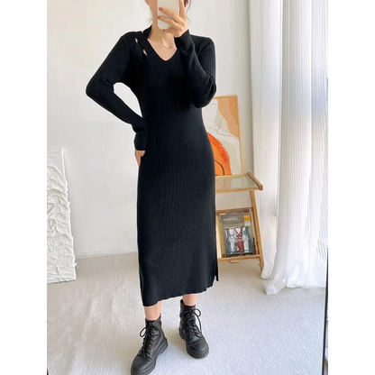 Street Style Winter Dress – Women’s Slim Halter Knit Long Skirt