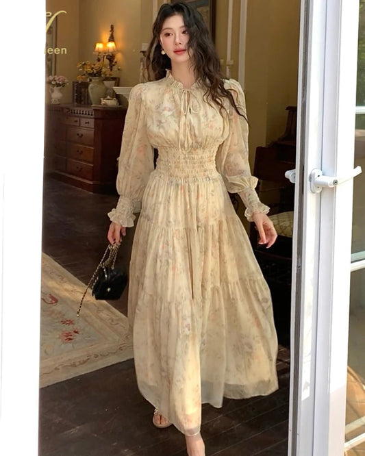 Trendy Women’s Beach Dress – Bohemian Long Sleeve Chiffon Dress