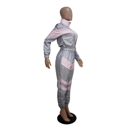 Casual Sports Set – Women’s Color-Block Windbreaker with Joggers