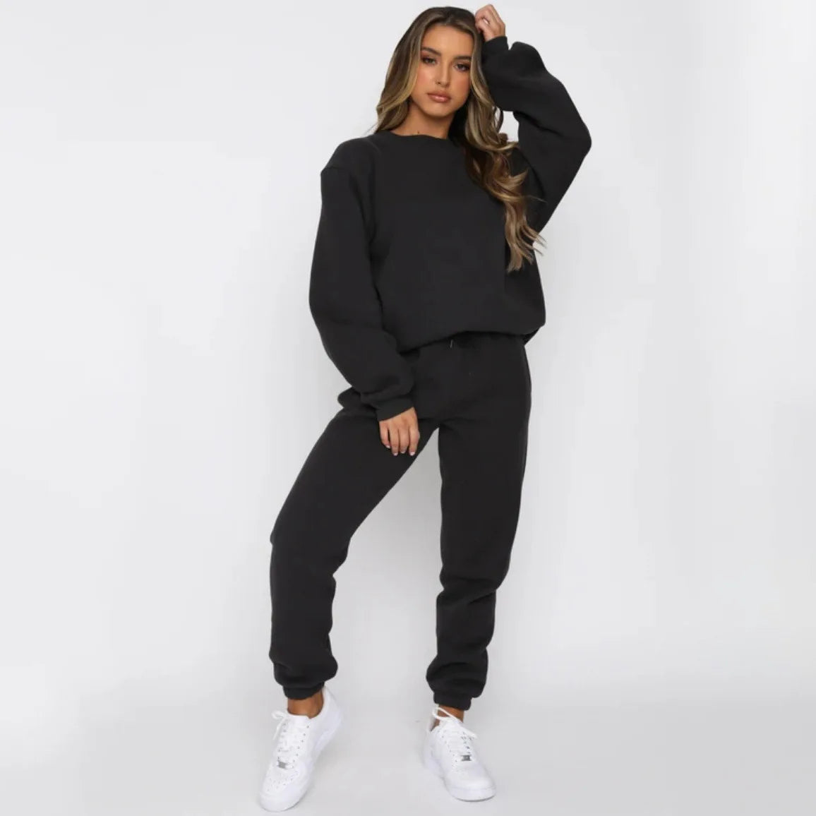Fashion Women’s Tracksuit – Round Neck Hoodie with Lace-Up Pants