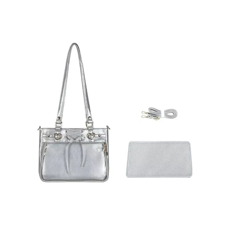 Square Love Heart Handbag – Women’s Bandage Bow Shoulder Bag