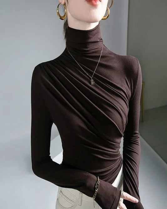 Elegant & Chic – 2023 Pleated High Neck Blouse for Women