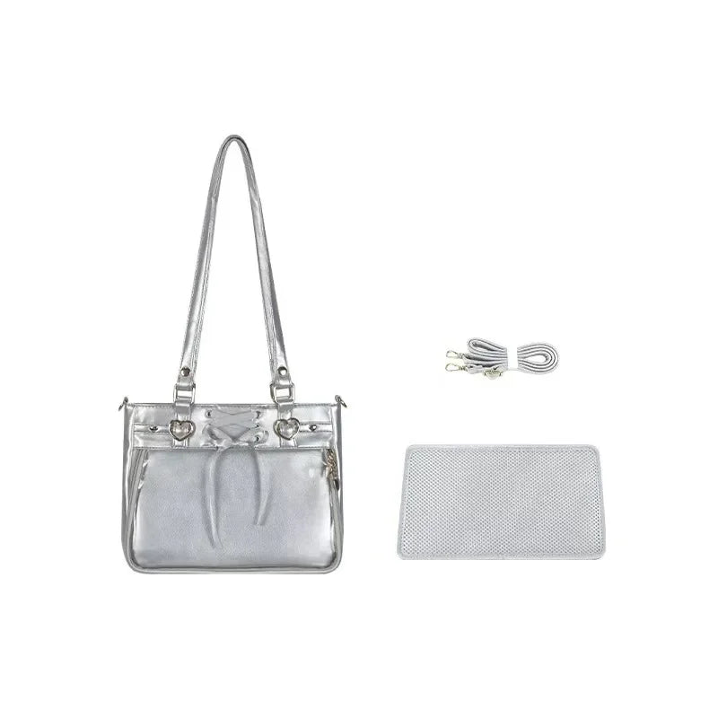 Square Love Heart Handbag – Women’s Bandage Bow Shoulder Bag