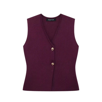 Wine Red Knitted Vest & High Waist Long Skirt – TRAFZA 2025 Women’s Set