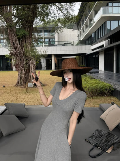 Women’s Stylish Summer Dress – Color A-Line Waist-Cinching Dress
