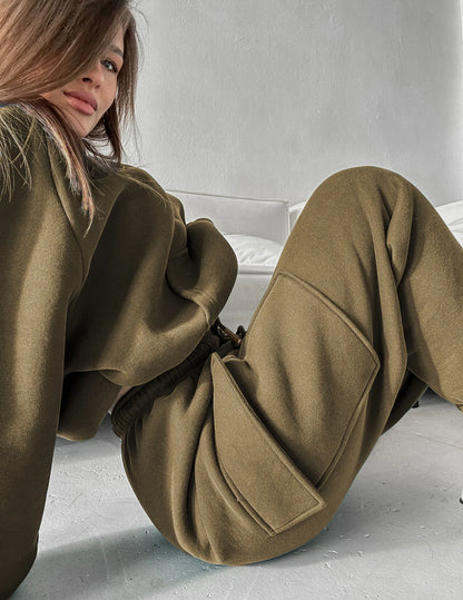 Autumn Winter Casual Outfit – Hoodie with Hood & Tied Waist Pants