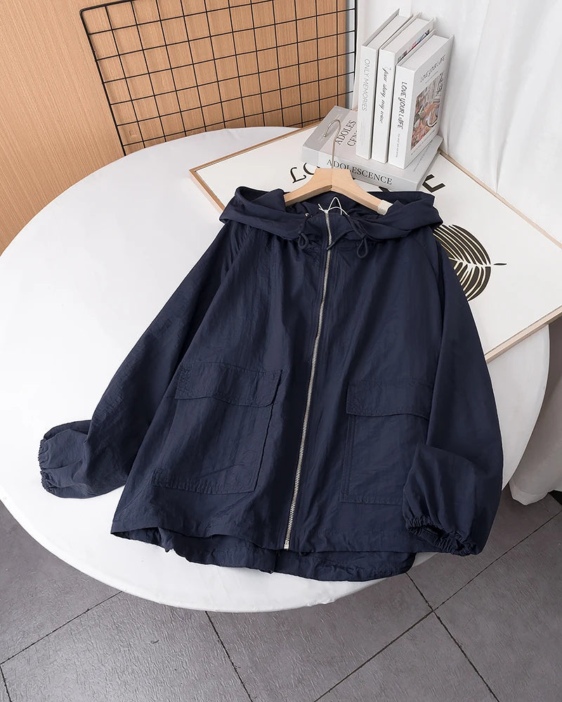 Casual Women’s Rain Jacket – Short Hooded Windproof Coat