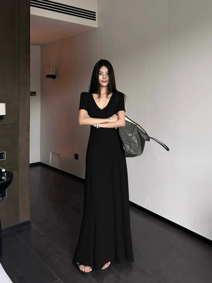 Street Style Women’s Dress – Slimming V-Neck High Waist A-Line Dress
