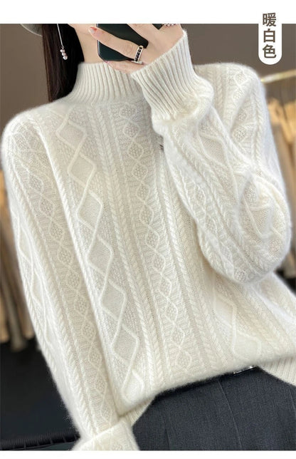 Korean Style Women’s Sweater – 100% Merino Wool Turtleneck Top