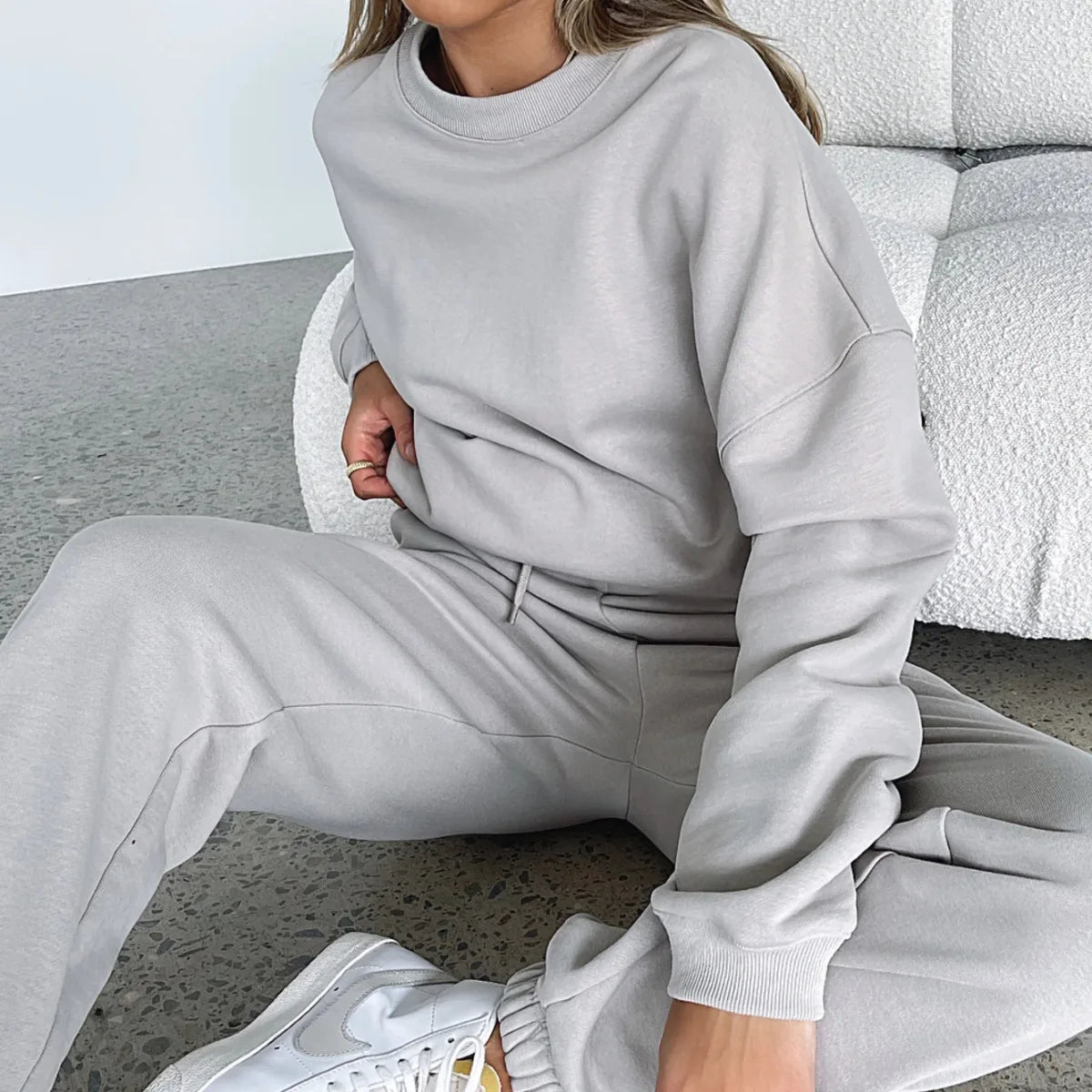 Fashion Women’s Tracksuit – Round Neck Hoodie with Lace-Up Pants