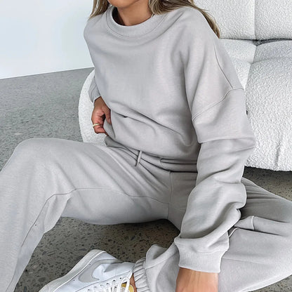 Fashion Women’s Tracksuit – Round Neck Hoodie with Lace-Up Pants
