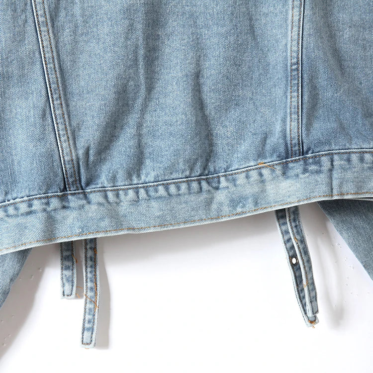 Floral Beaded Denim Jacket – Women’s Cowboy Cardigan Top with Ribbons