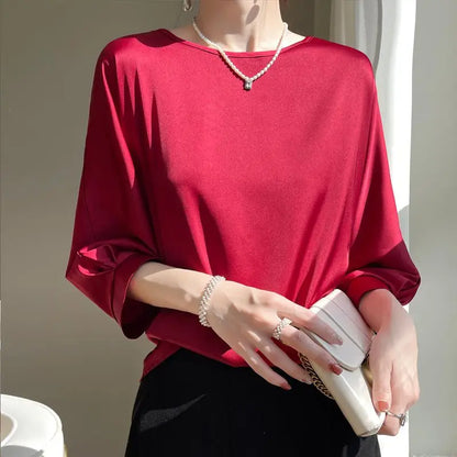 Elegant & Lightweight – Women’s Satin Silk Half-Sleeve Tee 2025