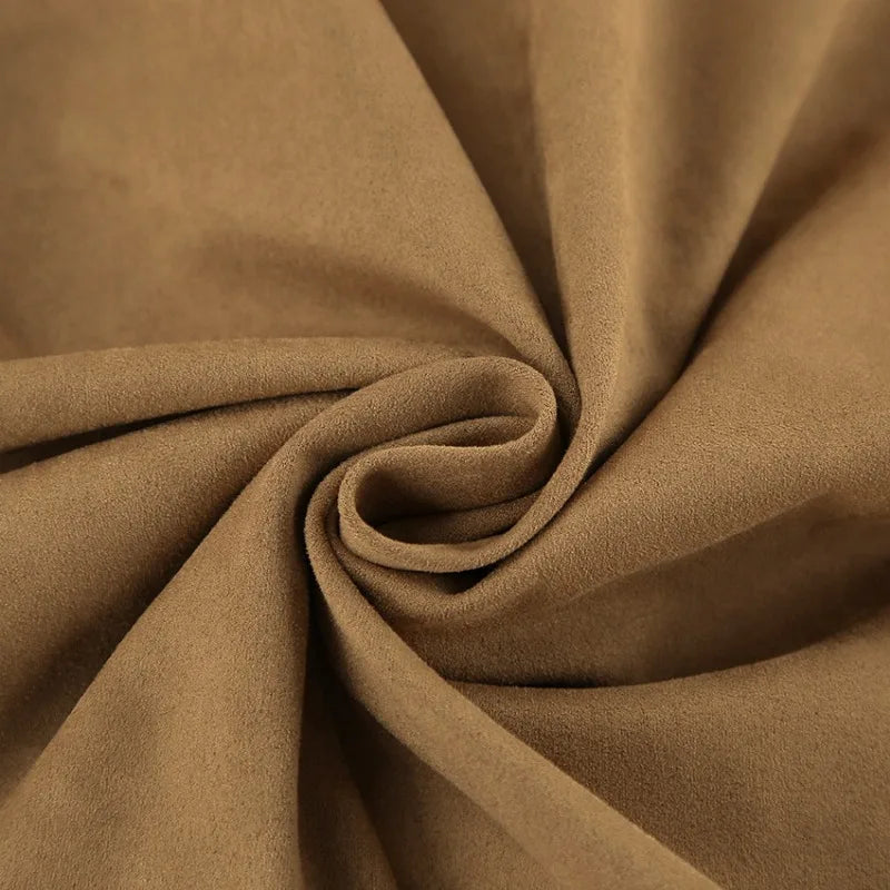 Women’s Casual Suede Jacket – Long Sleeve Solid Lapel Autumn Coat