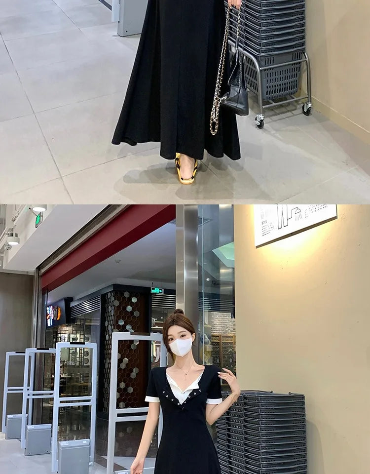 Women’s Stylish Summer Dress – Slim Belly Covering Fake Two-Piece