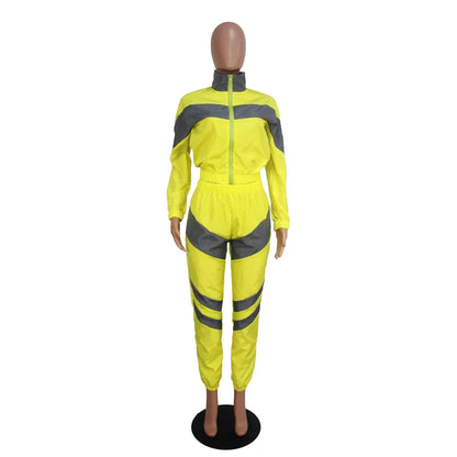 Casual Sports Set – Women’s Color-Block Windbreaker with Joggers