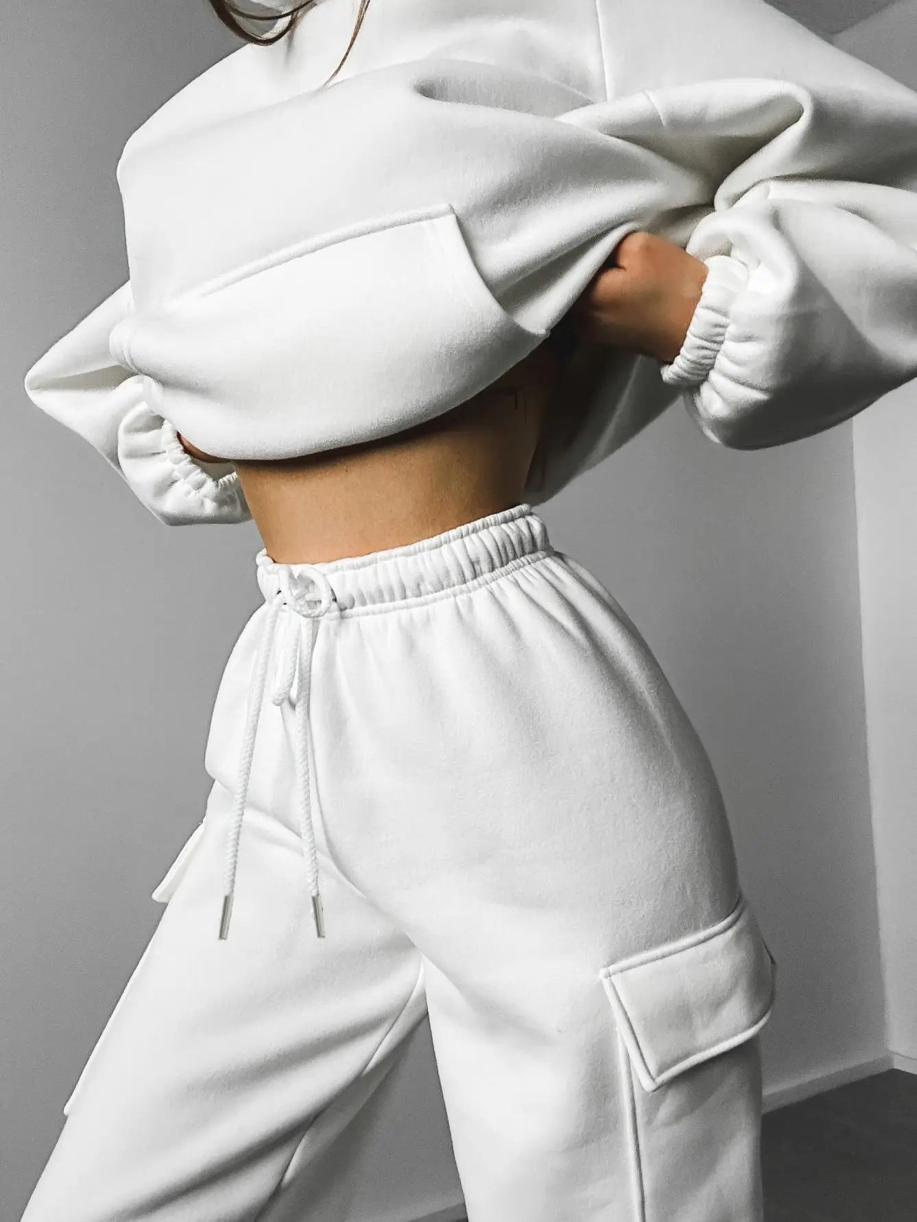 Autumn Winter Casual Outfit – Hoodie with Hood & Tied Waist Pants