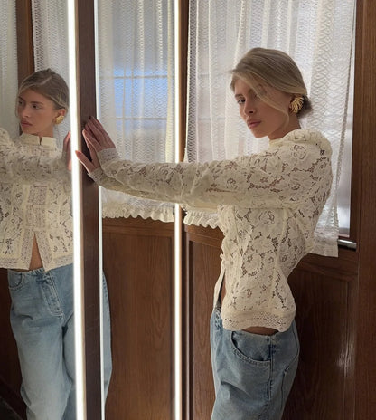 Fashion Commute Top – Hollow Out Lace See-Through Shirt