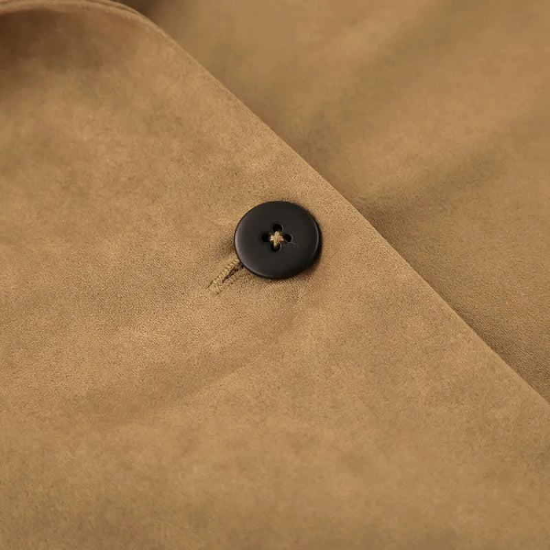 Women’s Casual Suede Jacket – Long Sleeve Solid Lapel Autumn Coat