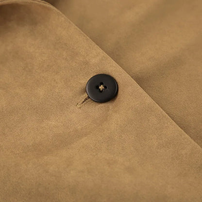 Women’s Casual Suede Jacket – Long Sleeve Solid Lapel Autumn Coat