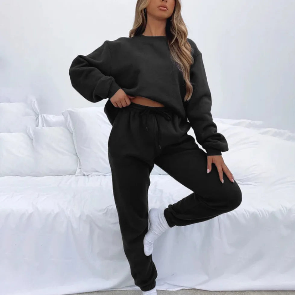 Fashion Women’s Tracksuit – Round Neck Hoodie with Lace-Up Pants