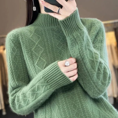 Korean Style Women’s Sweater – 100% Merino Wool Turtleneck Top
