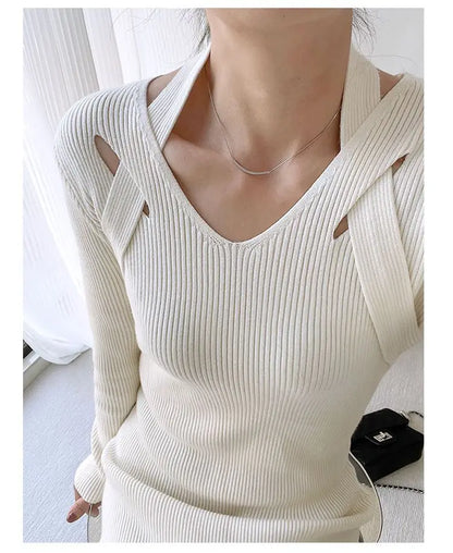 Street Style Winter Dress – Women’s Slim Halter Knit Long Skirt
