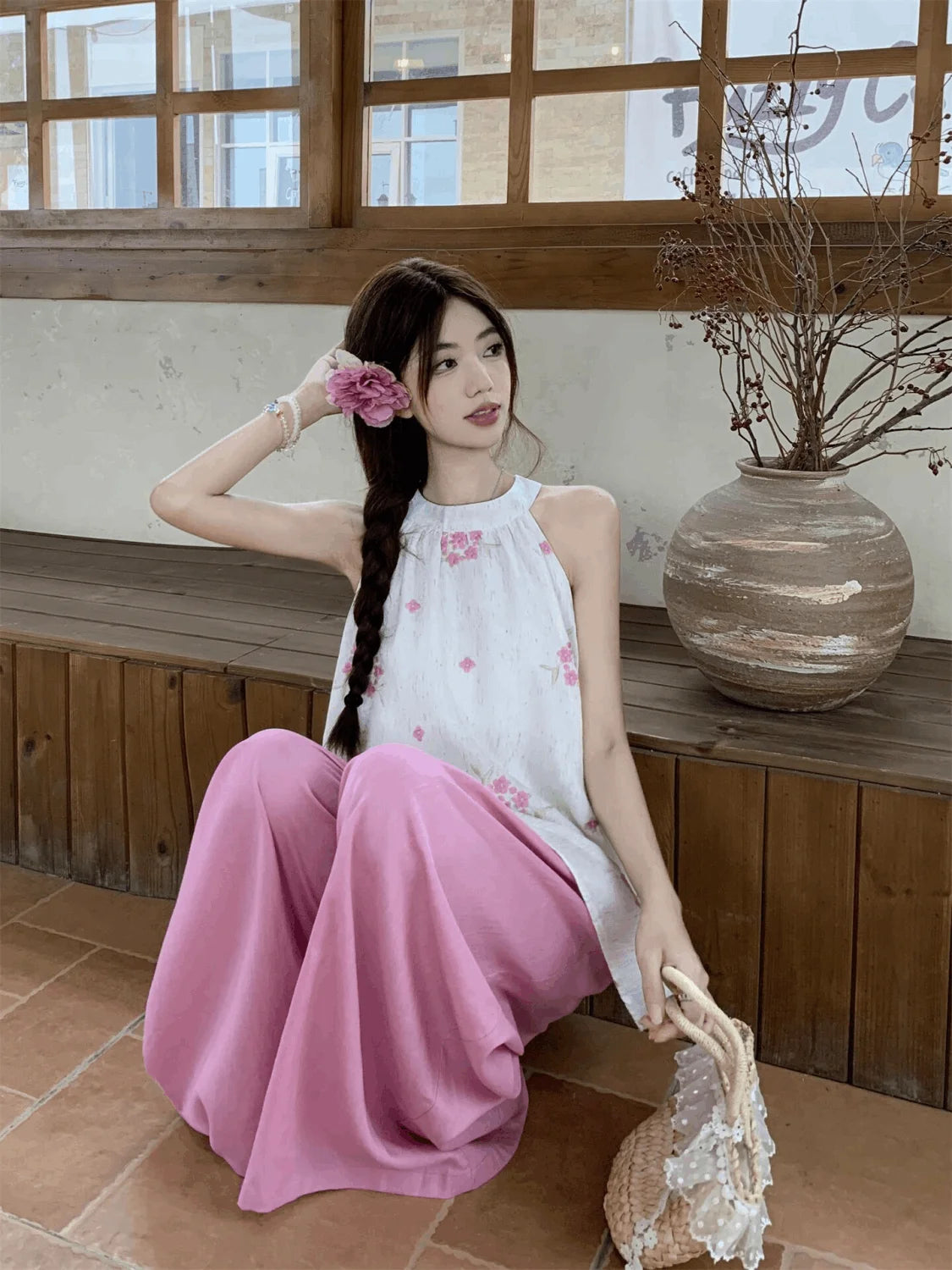 Women’s Stylish Two-Piece – Printed Sleeveless Top & Pants