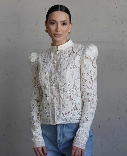 Fashion Commute Top – Hollow Out Lace See-Through Shirt